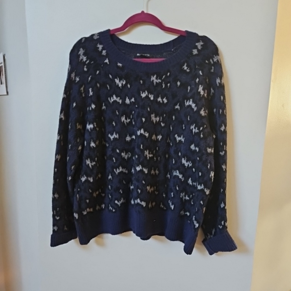 Athleta womens Large wool blend Hawthorn textured crewneck sweater Sahara navy